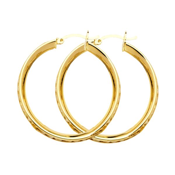 14KY Round CZ Channel Hoop Earrings