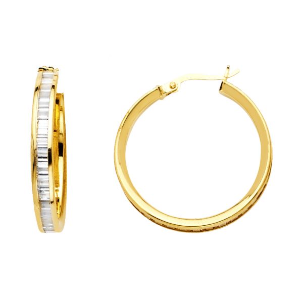 14KY Baguettes CZ Channel Hoop Earrings