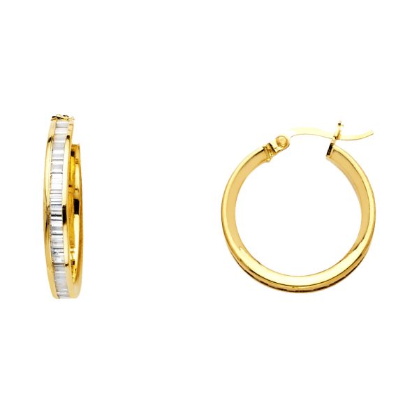 14KY Baguettes CZ Channel Hoop Earrings