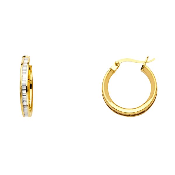 14KY Baguettes CZ Channel Hoop Earrings