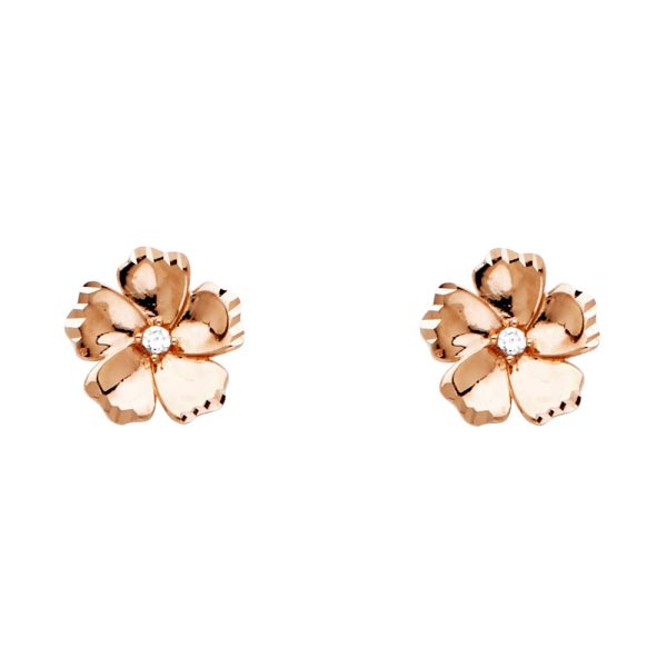 14K Pink GOLD CZ Flower P Earrings