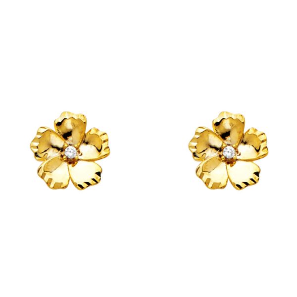 14KY CZ Flower Post Earrings