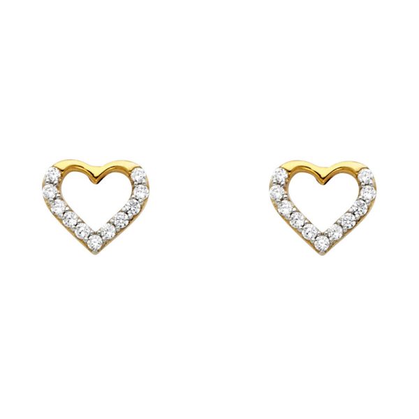 14KY CZ Heart Post Earrings