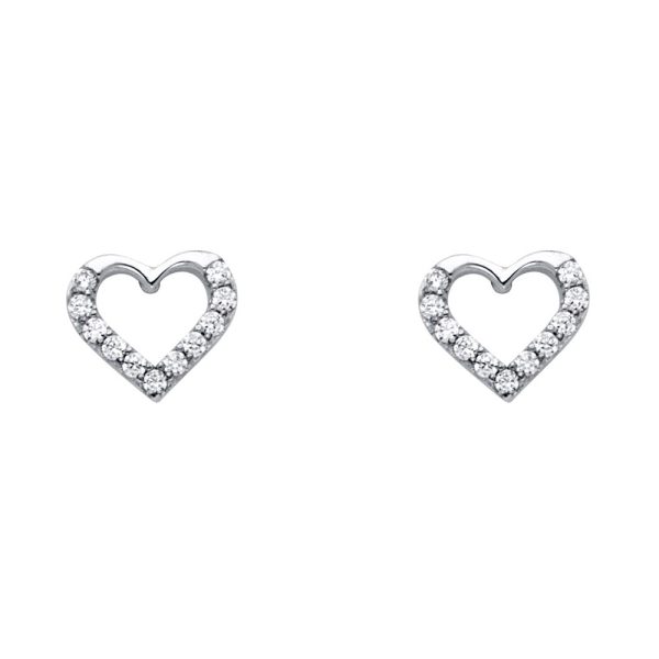 14KW CZ Heart Post Earrings