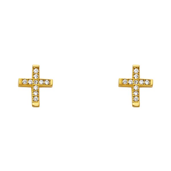 14KY CZ Cross Post Earrings