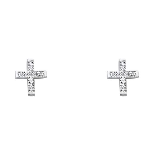 14KW CZ Cross Post Earrings