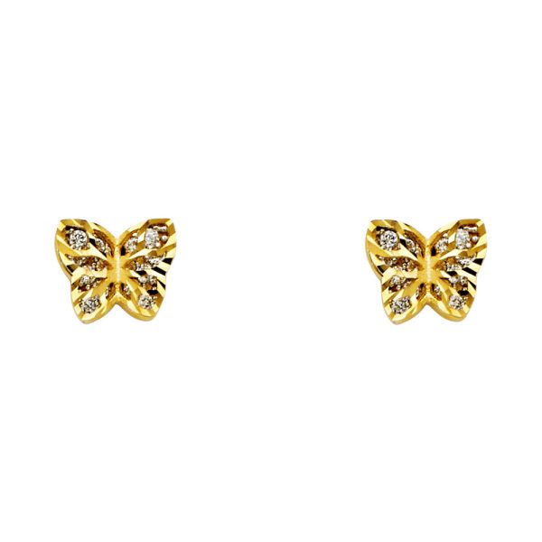 14KY CZ Butterfly Post Earrings