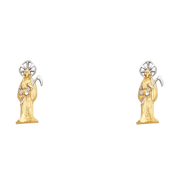 14K 2T Small Santa Muerte Post Earrings