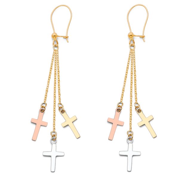 14K 3C 3Crosses Hanging Earrings