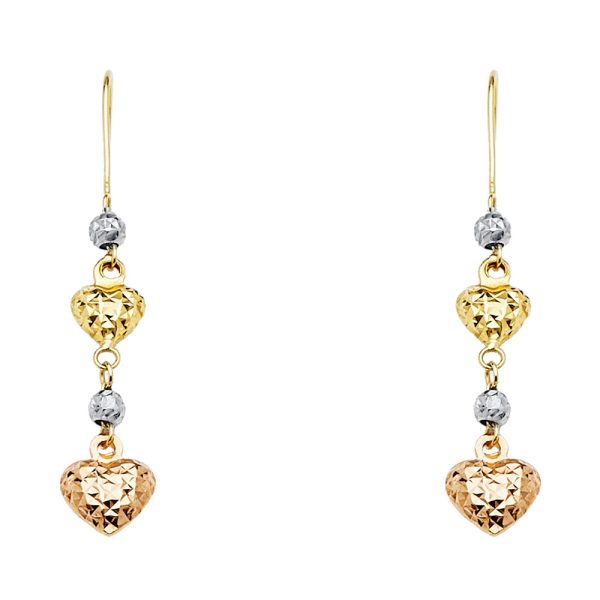 14K 3C Heart Hanging Earrings