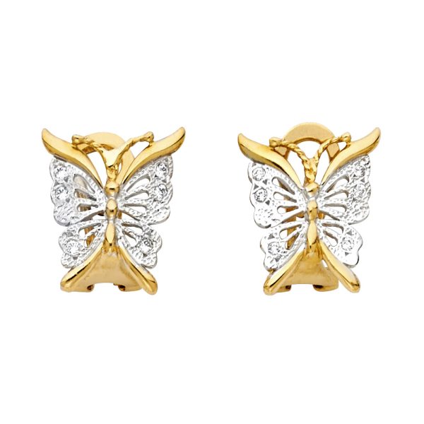 14K 2T Butterfly Earrings with Clip Lock