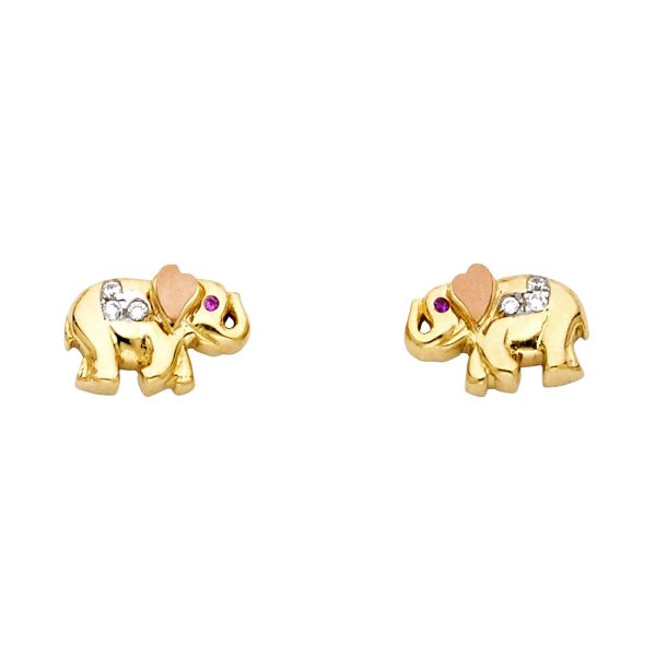 14K 3C Elephant Post Earrings