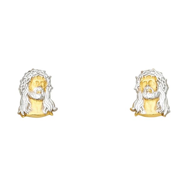 14K 2T Jesus Face Post Earrings