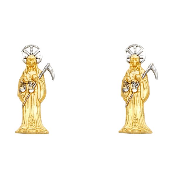 14K 2T Santa Muerte Post Earrings