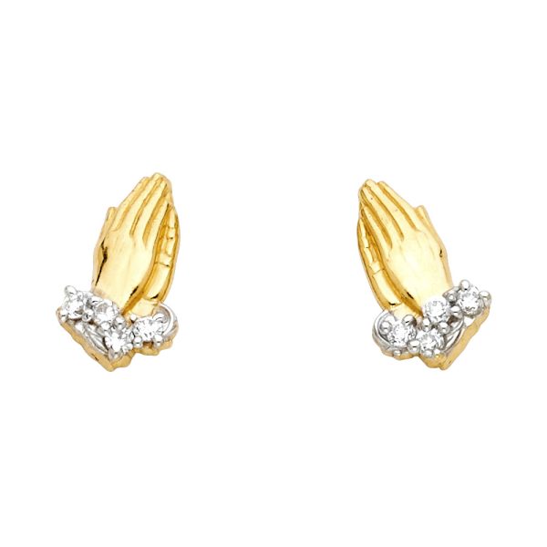 14K 2T Pray Hand CZ Post Earrings