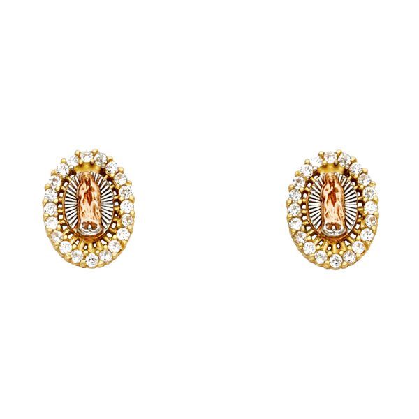 14K 3C Guadalupe CZ Post Earrings