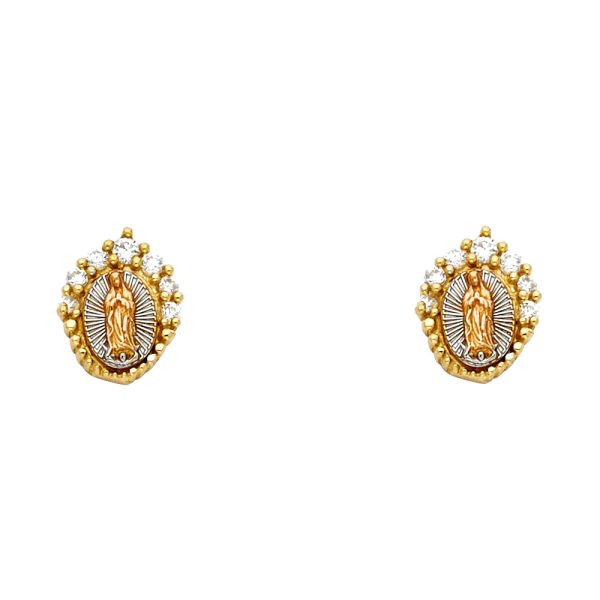 14K 3C Guadalupe CZ Post Earrings