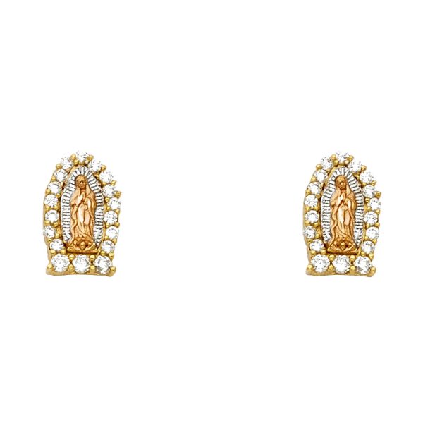 14K 3C Guadalupe CZ Post Earrings