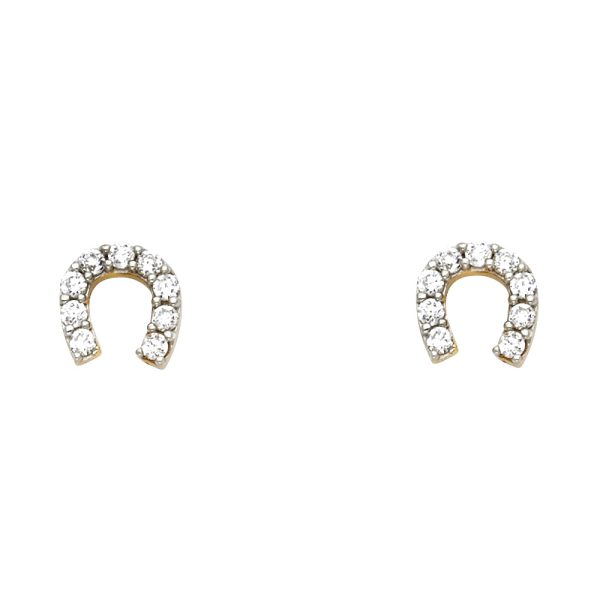 14K 2T Horse Shoe CZ Post Earrings