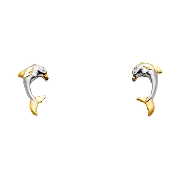 14K 2T Dolphin Post Earrings