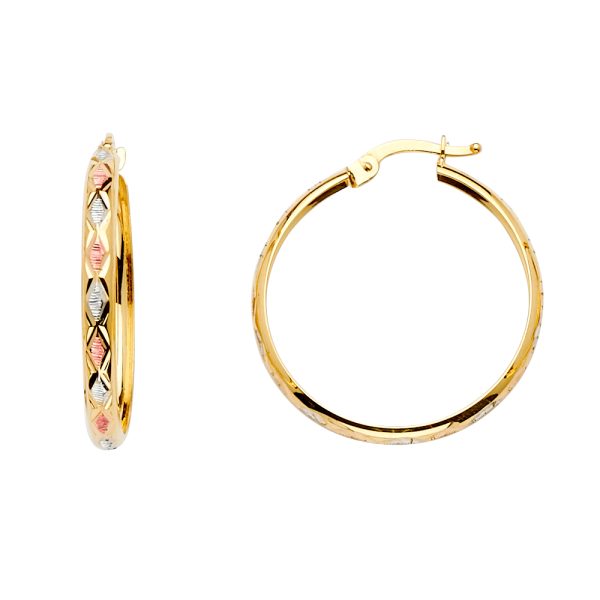 14K 3C DC Hollow Dome Hoop Earrings