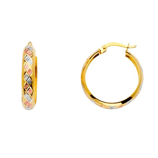 14K 3C DC Hollow Dome Hoop Earrings