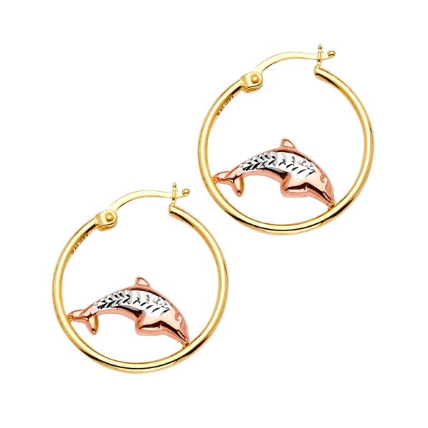 14K 3C Dolphine Hoop Earrings