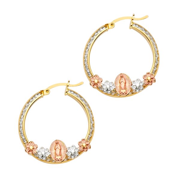 14K 3C Guadalupe CZ Channel Hoop Earrings