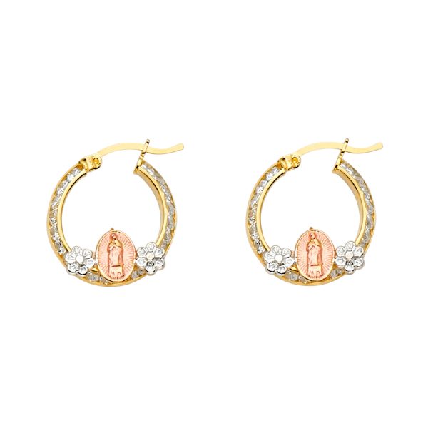 14K 3C Guadalupe CZ Channel Hoop Earrings