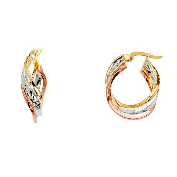 14K 3C 3 Line Twisted Hoop Earrings