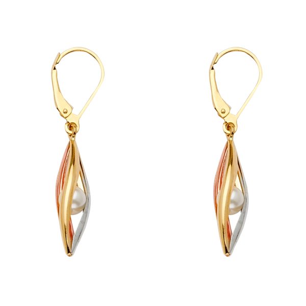 14K 3C Tear Drop type Earrings with Pearl