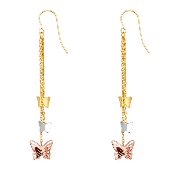 14K 3C 3Butterflies Hanging Earrings