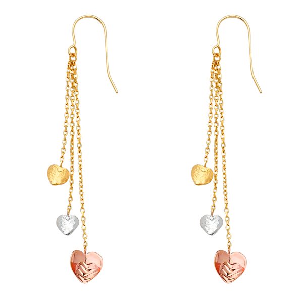 14K 3C 3Hearts Hanging Earrings