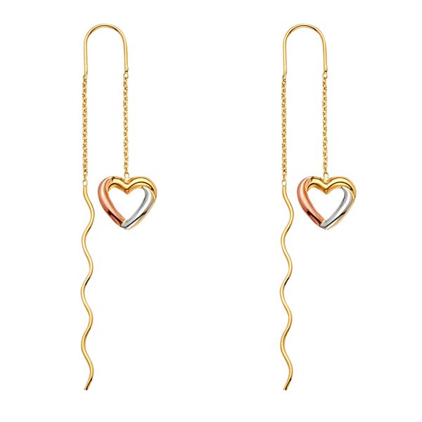 14K 3C Heart Front & Back Dangle Earrings