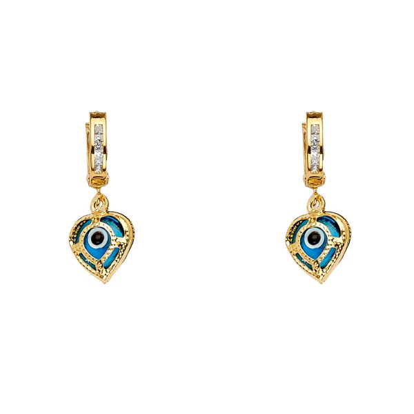 14KY Evil Eye Dangle Huggies Earrings