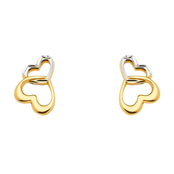 14K 2T 2Heart Earrings with Push Back