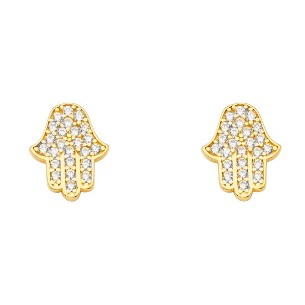 14KY CZ Hamsa Earrings with Push Back