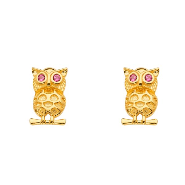 14KY CZ Owl Earrings with Push Back