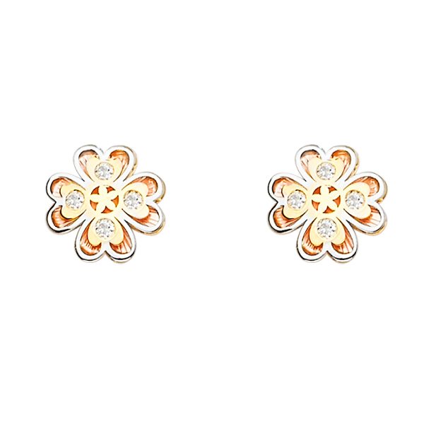 14K 3C CZ Flower Post Earrings