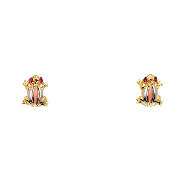 14K 3C CZ Frog Earrings/Set