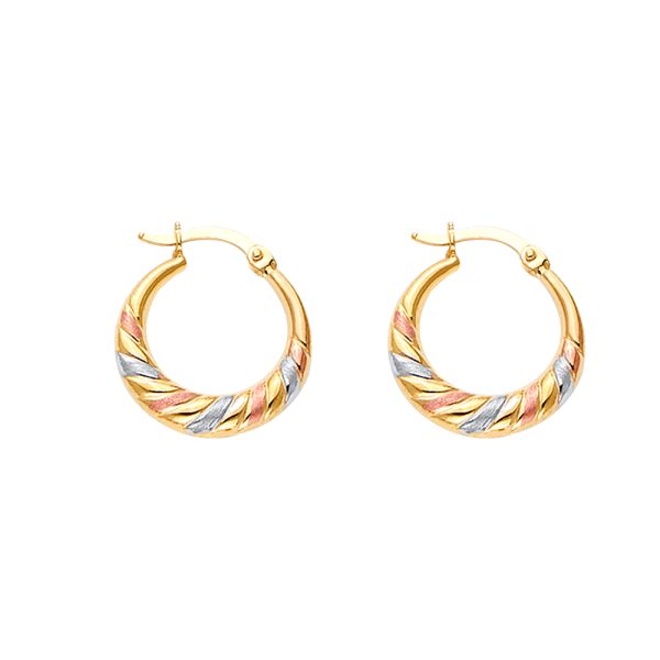 14K 3C Double Face Diagonal Design Hollow Earrings