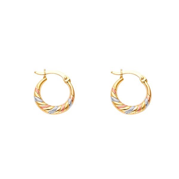 14K 3C Double Face Diagonal Design Hollow Earrings