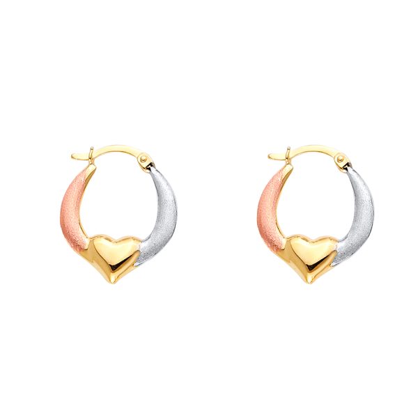 14K 3C Double Face Heart Design Hollow Earrings