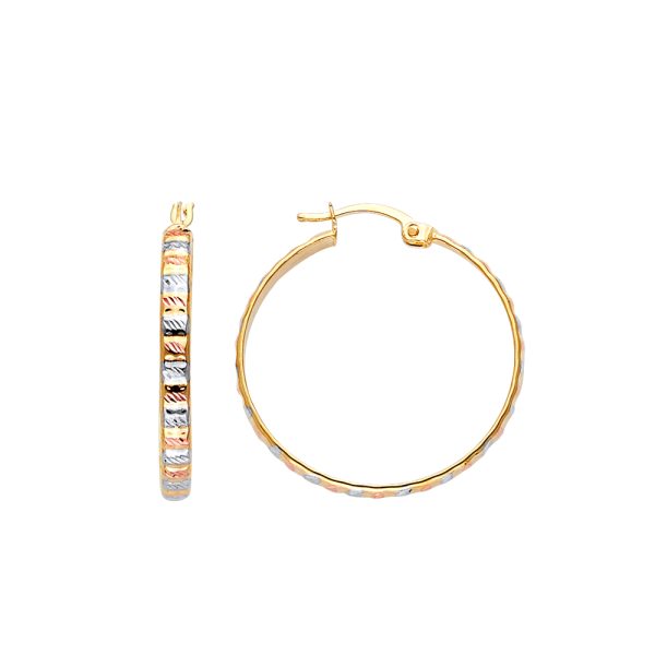 14K 3C Designed DC Flat Hoop Earrings