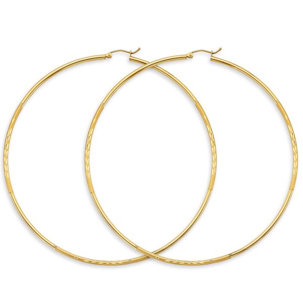 14KY 2mm Budded DC Big Round Tube Hoop Earrings