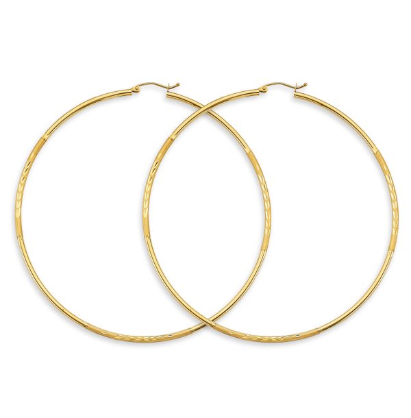 14KY 2mm Budded DC Big Round Tube Hoop Earrings