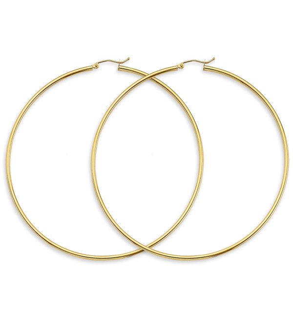 14KY 2mm Big Round Tube Polish Hoop Earrings