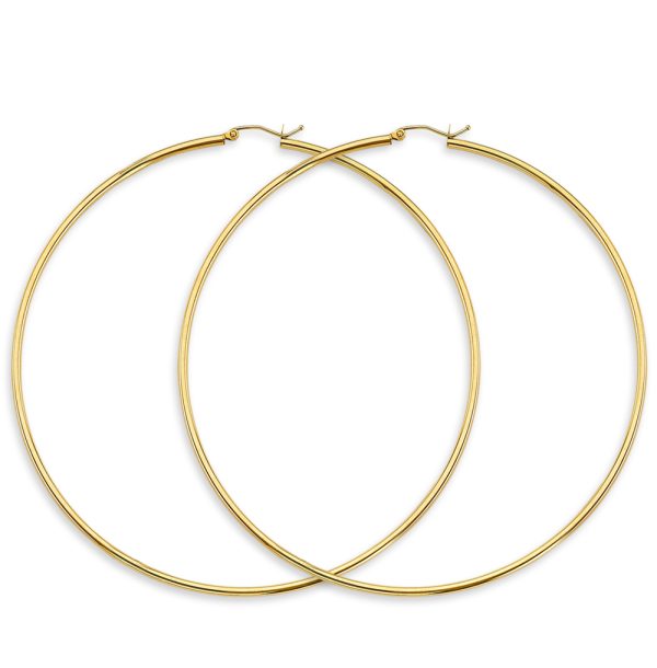 14KY 2mm Big Round Tube Polish Hoop Earrings