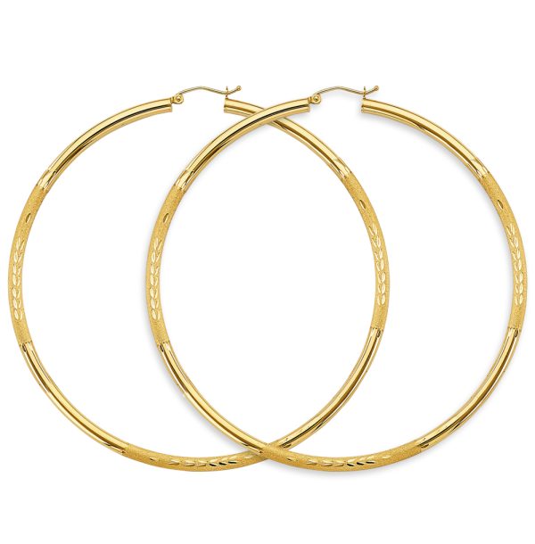 14KY 3mm Budded DC Big Round Tube Hoop Earrings