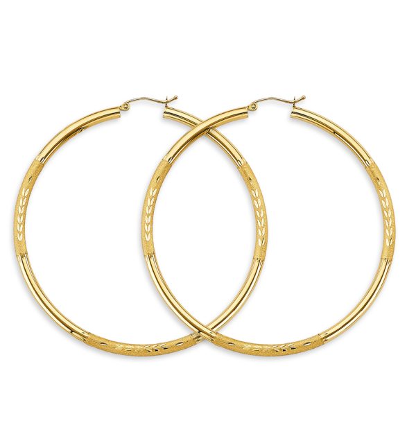 14KY 3mm Budded DC Big Round Tube Hoop Earrings